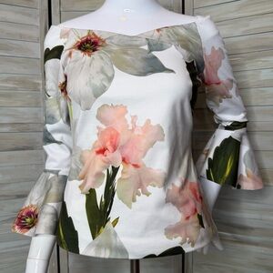Ted Baker Veleita Chatsworth Bloom floral bell sleeve off shoulder top Ted 1 = 4